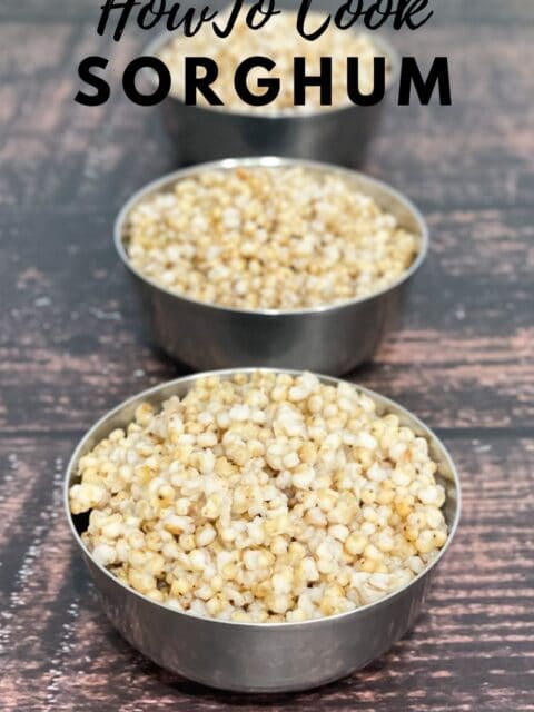 Bowls are filled with cooked jowar or sorghum