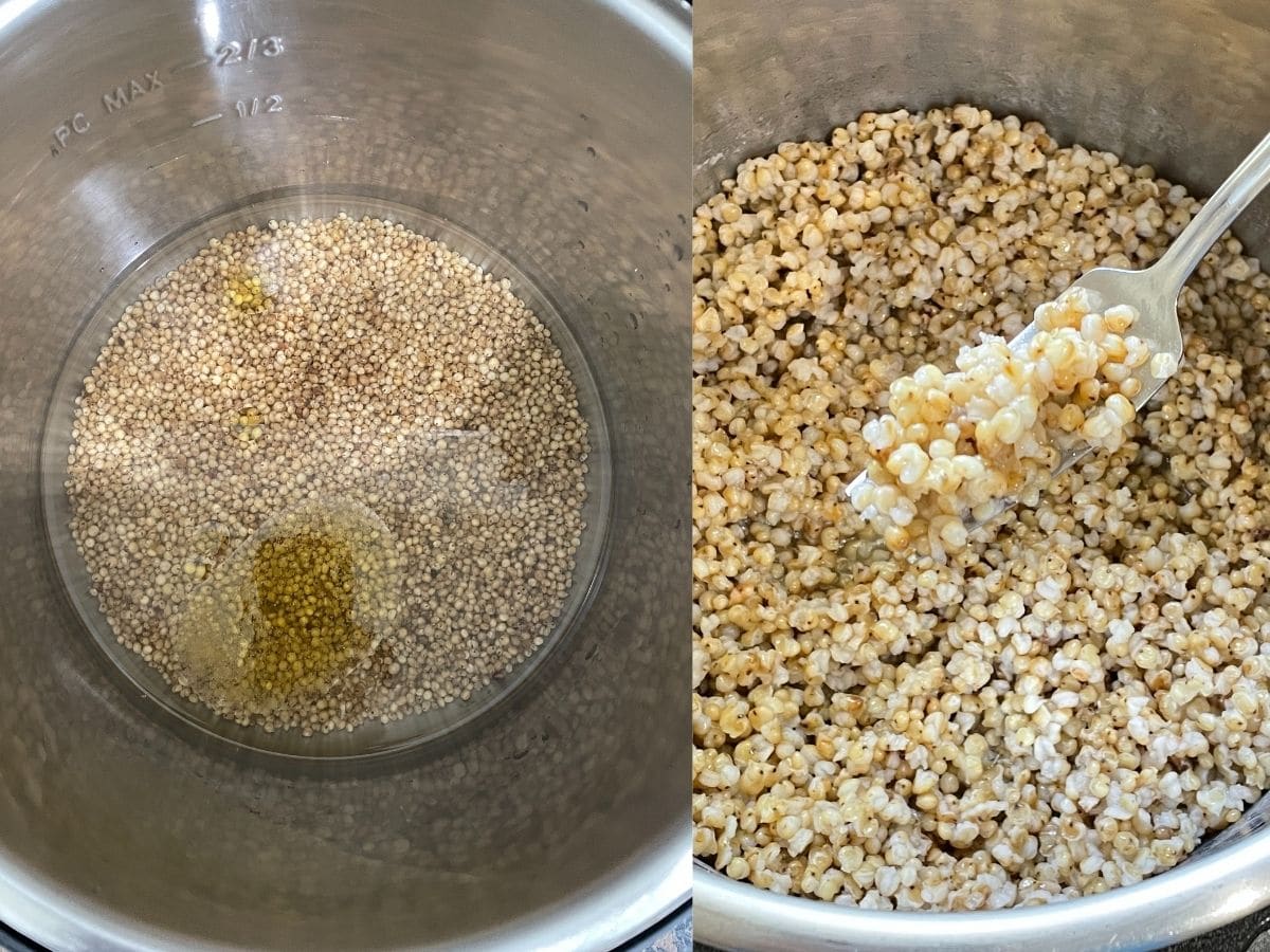An instant pot filled with sorghum