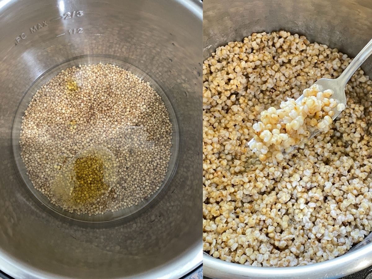 An instant pot filled with sorghum 