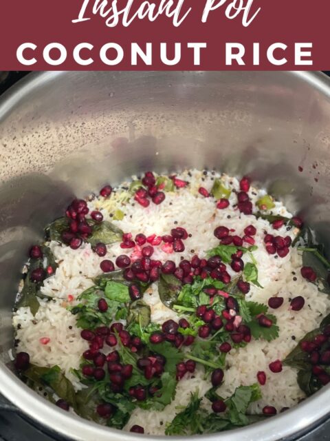 A pot is with coconut rice and placed on the table.