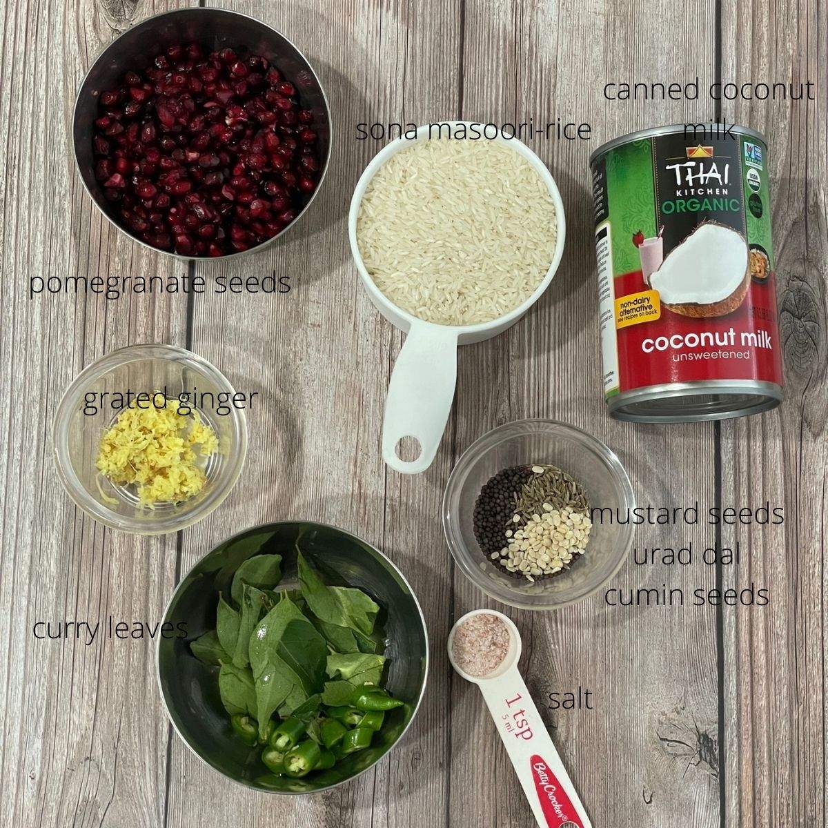 coconut rice ingredients are on the table.