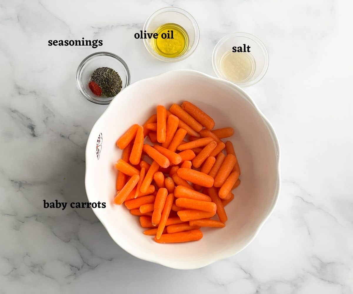 air fryer baby carrots Ingredients are on the table.