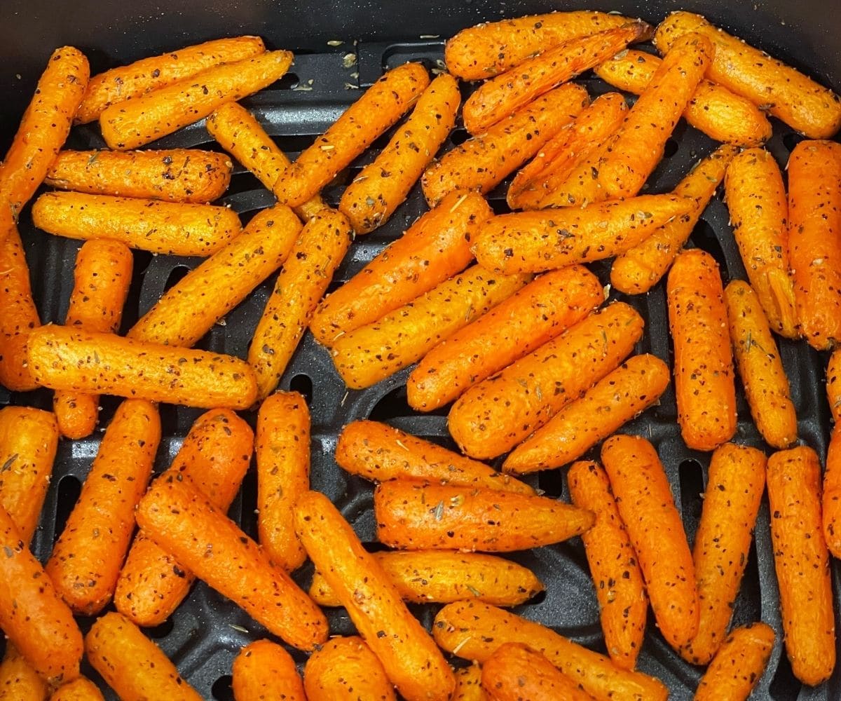 Close up of Air fryer baby carrots.