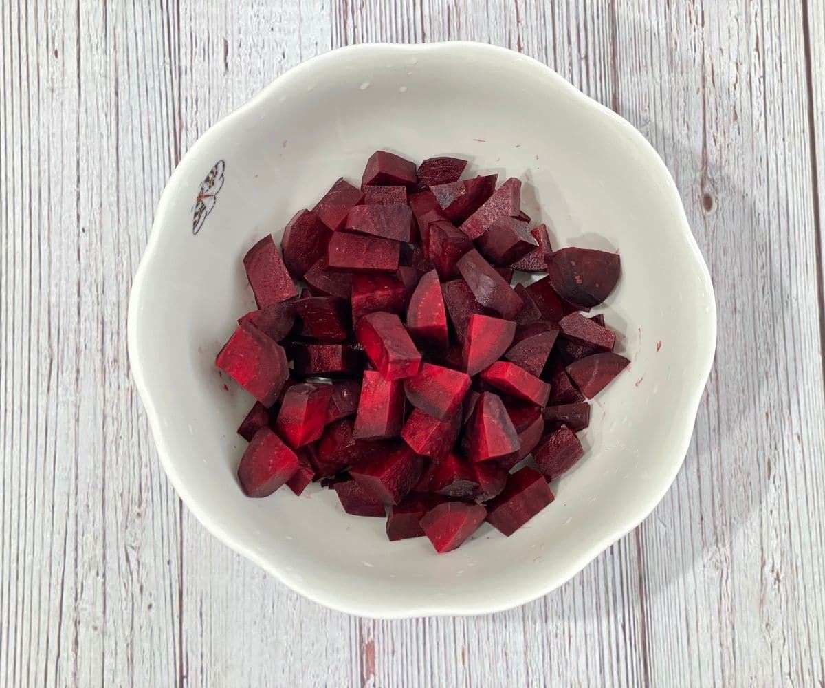 cubed beets are inside the bowl.