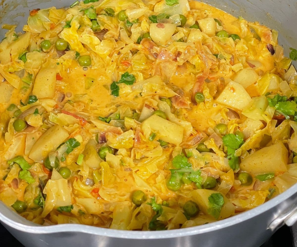 Close up of cabbage curry.
