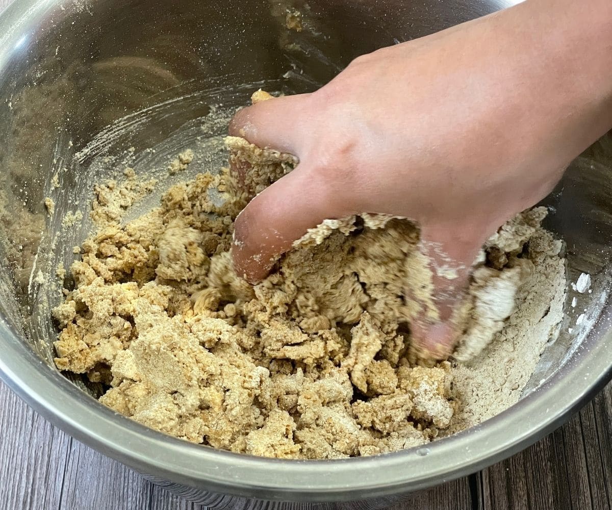 A bowl is with quinoa flour mixture.