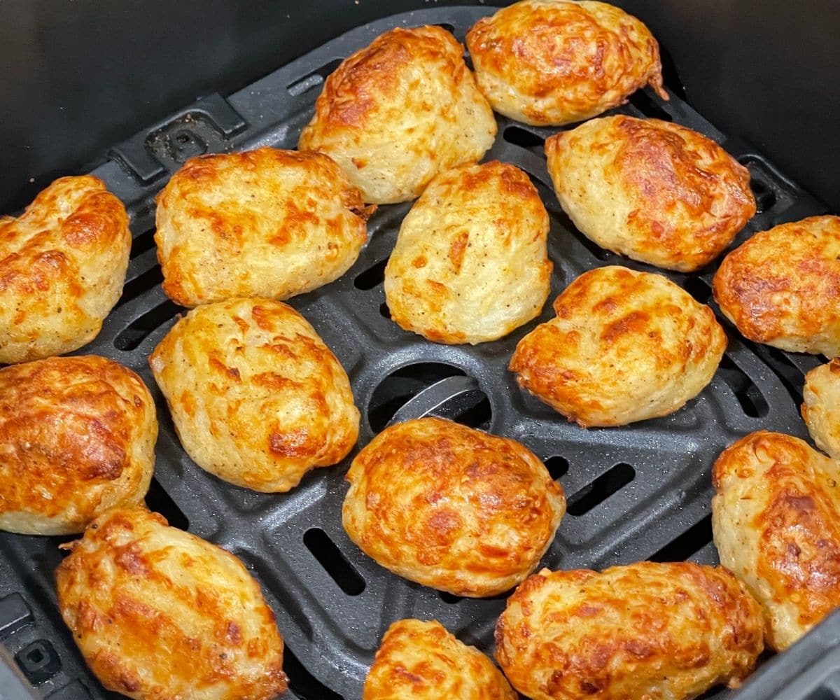 Close up of air fried homemade tater tots.