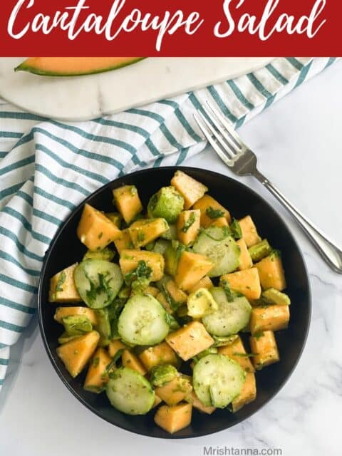 Head shot of plate of cantaloupe salad.