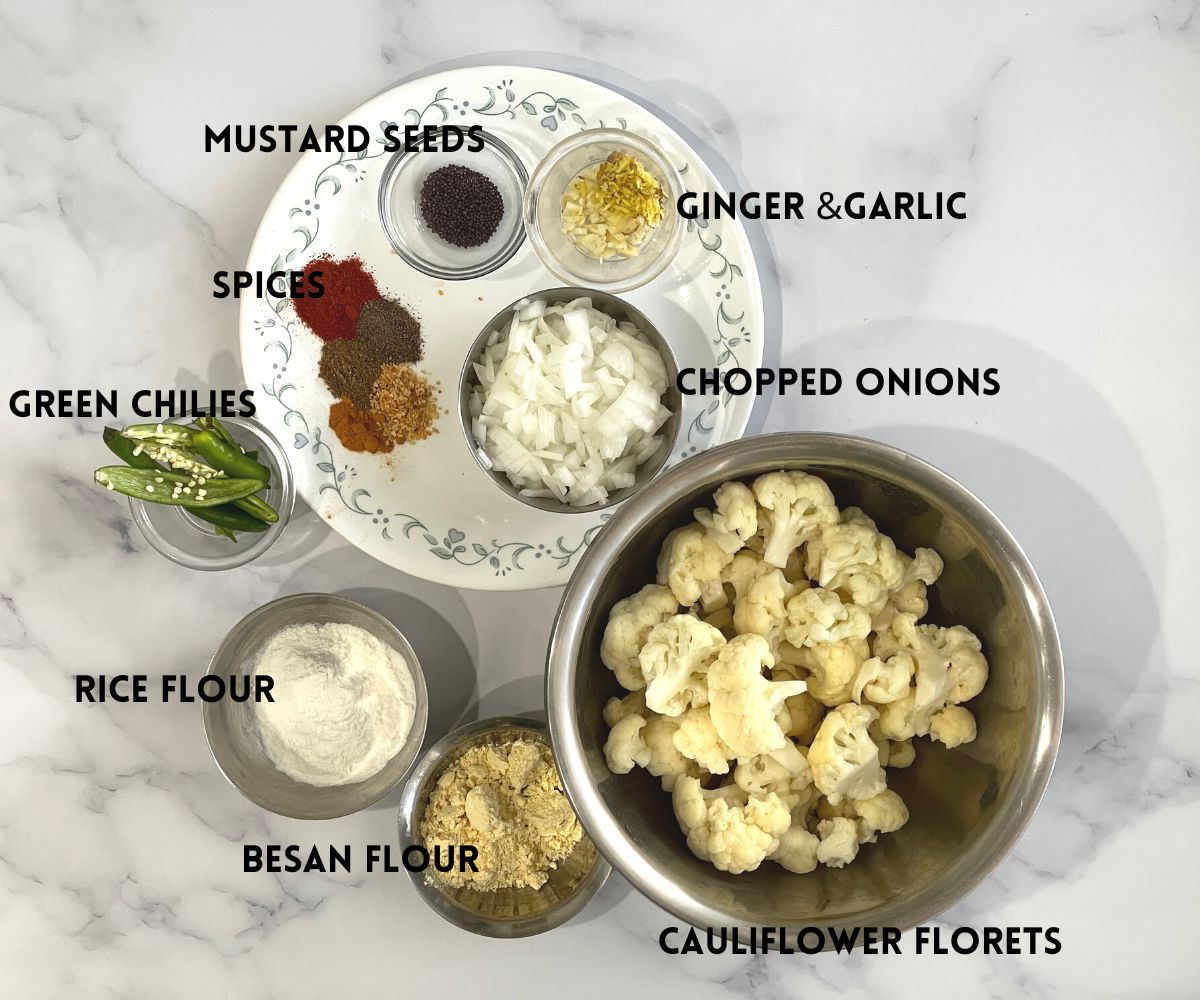 A surface is with cauliflower 65 recipe ingredients.