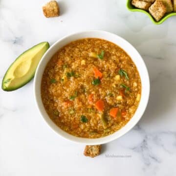 Head shot of Instant pot quinoa soup in the bowl.