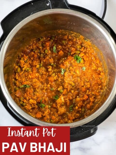 An instant pot is with pav bhaji masala.