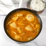 Close up of the bowl with Radish sambar.