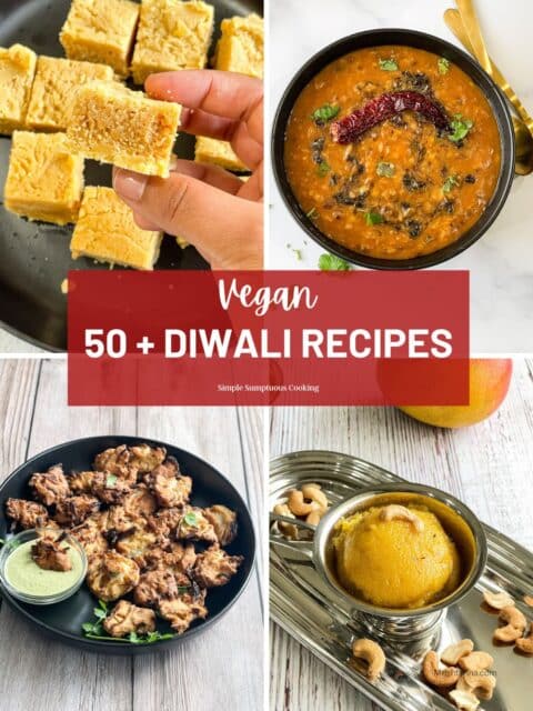 Collection of Diwali vegan menu ideas.
