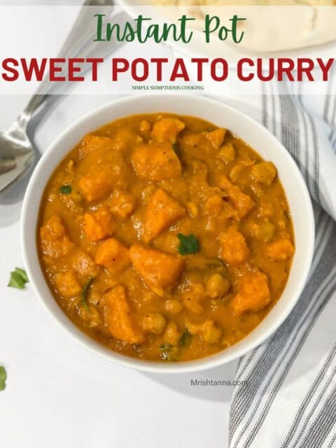 Head shot of a bowl with sweet potato curry.