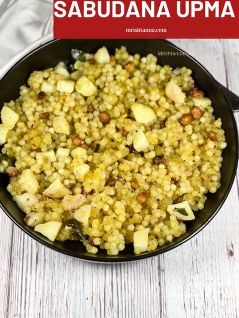 A plate of sabudana upma is on the table.