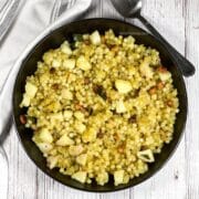 A plate of sabudana upma is on the table.