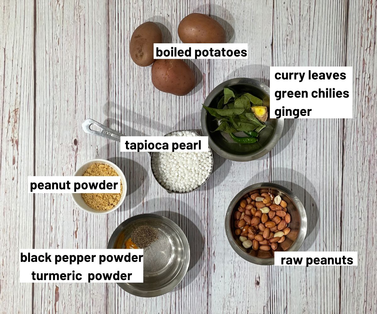 Sabudana upma ingredients are on the table.