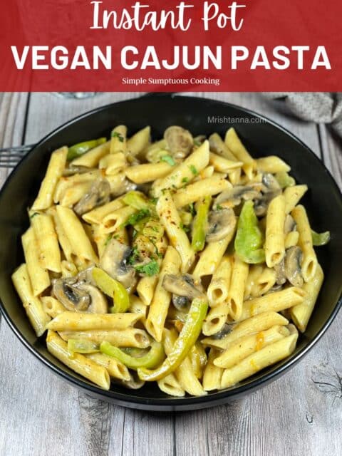A plate of Instant pot Cajun pasta is on the table.