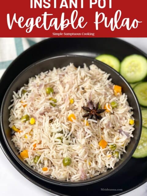 A bowl of vegetable pulao is on the plate.
