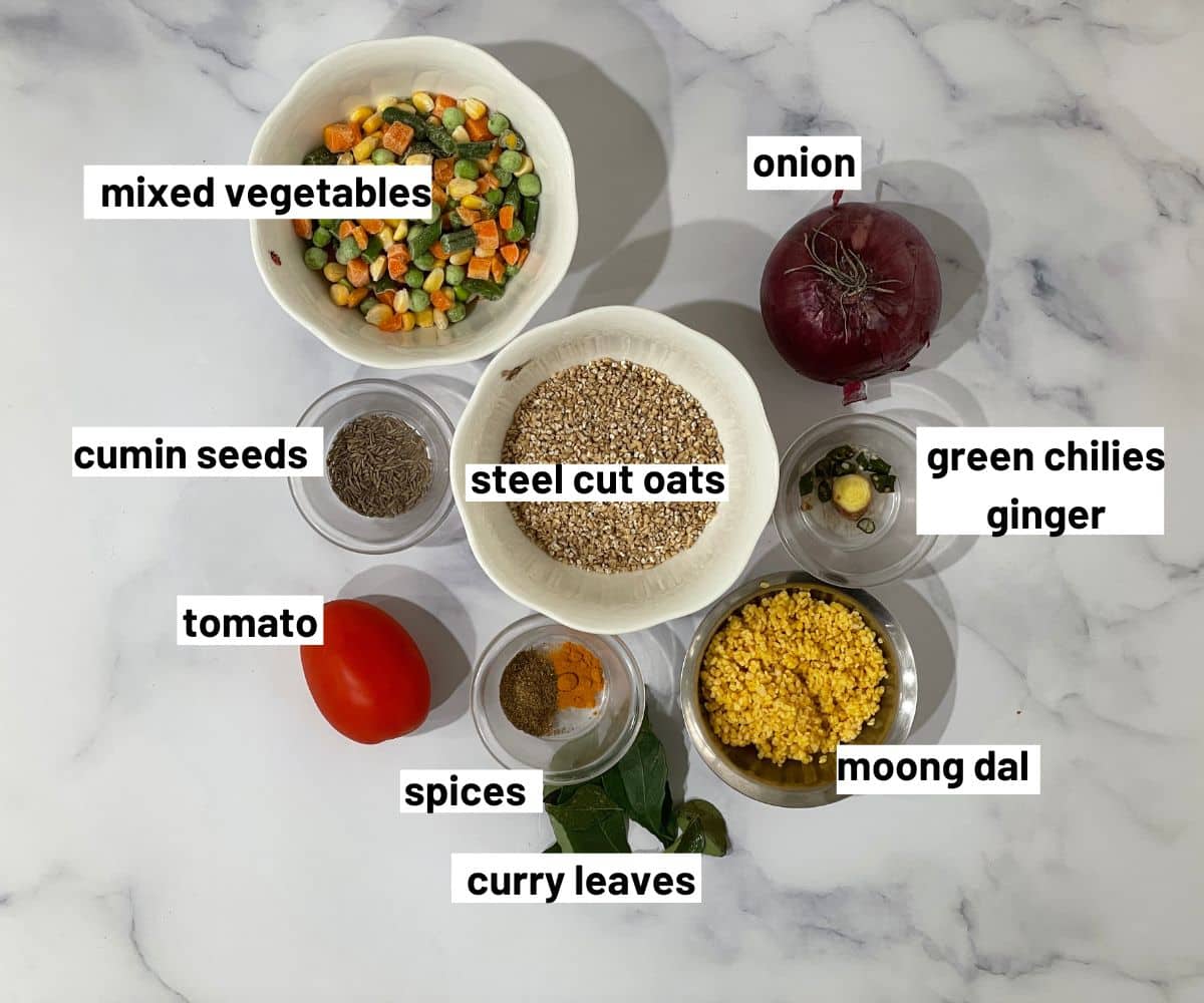 Instant Pot oats khichdi ingredients.