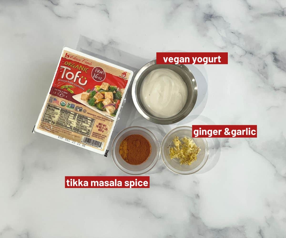 Tandoori tofu ingredients are on the table.