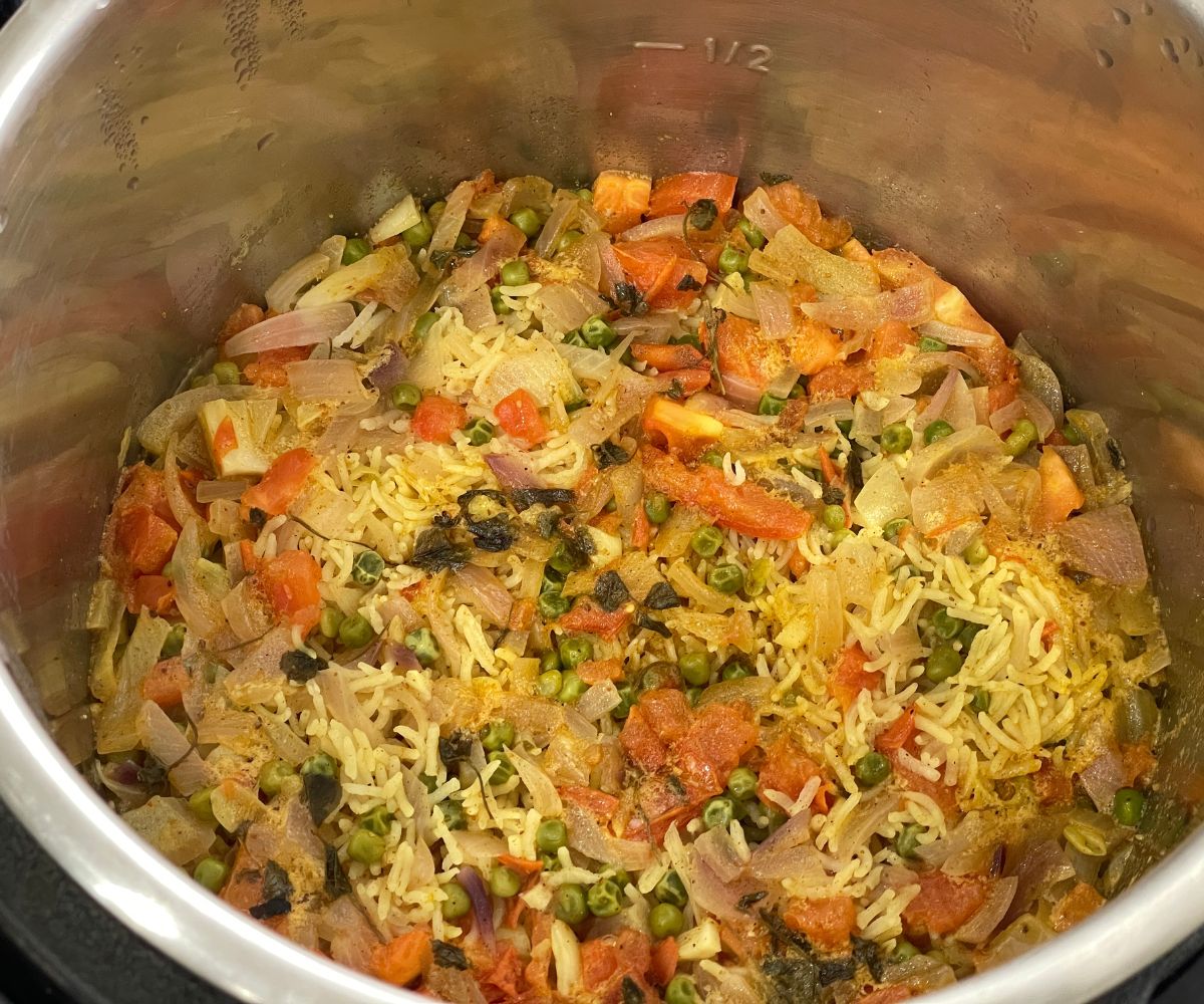 Instant pot curry rice on the counter top.