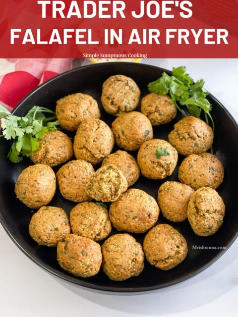 A plate is filled with air fryer falafel.