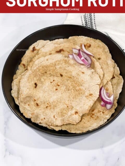 A plate of sorghum flour rotis on the table.