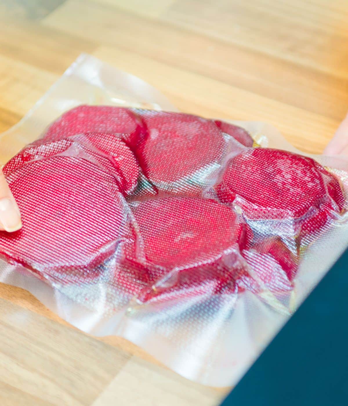 Cooked beets stored in the plastic wraps.