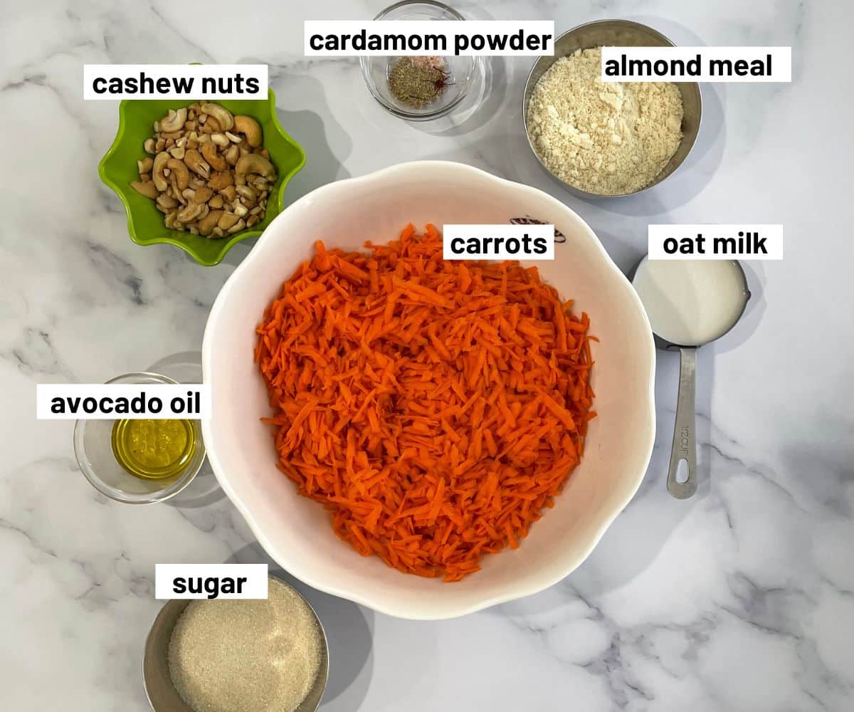 Ingredients of carrot halwa.