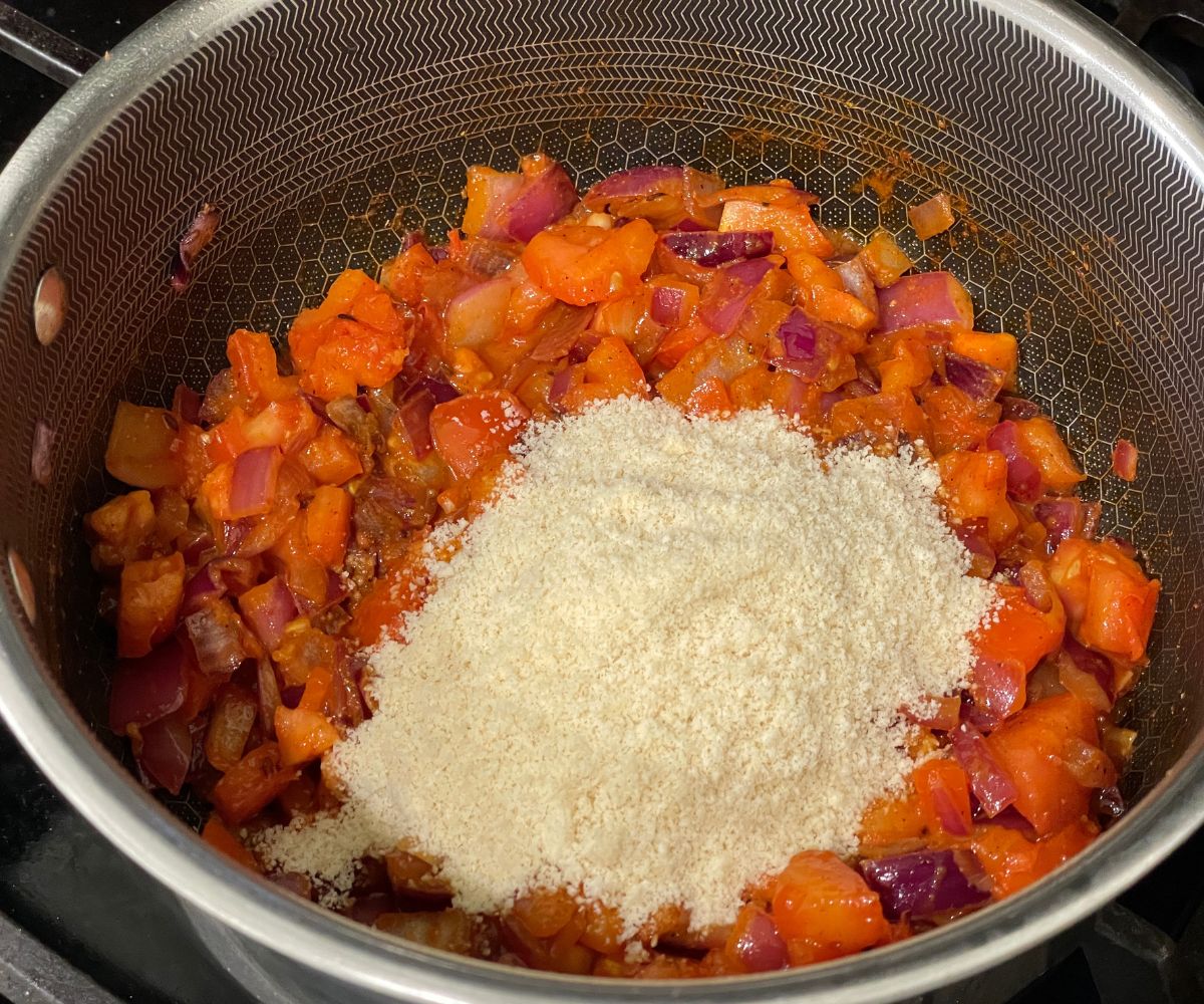 A pan is with tofu curry mixture.