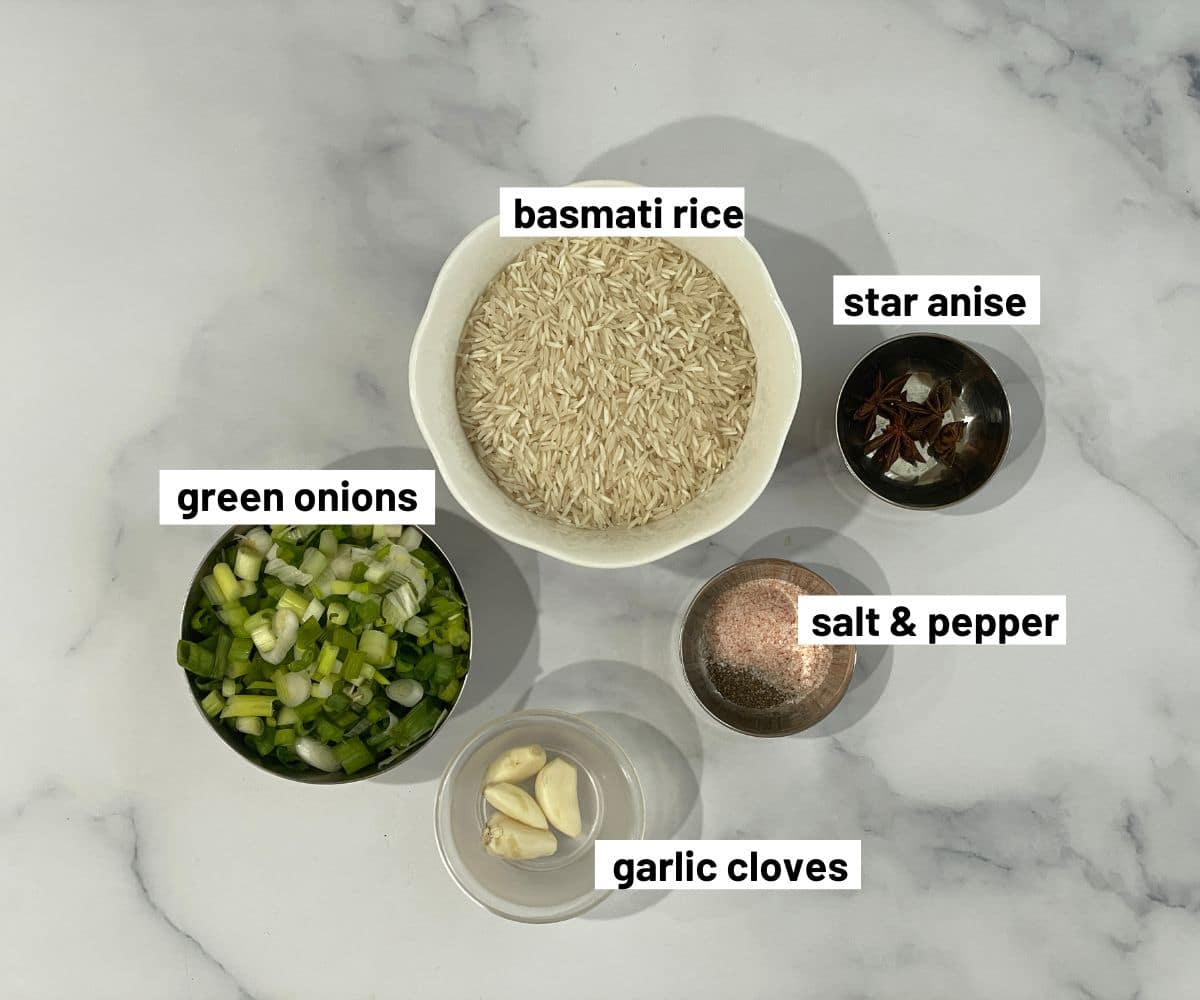 Green onion rice ingredients.