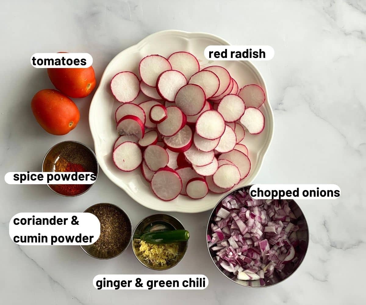 Radish curry ingredients are on the table.