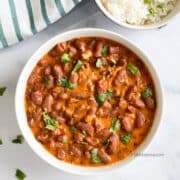 A bowl is filled with Kashmiri rajma curry.