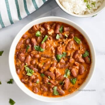 A bowl is filled with Kashmiri rajma curry.