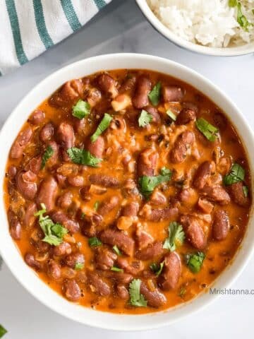 A bowl is filled with Kashmiri rajma curry.