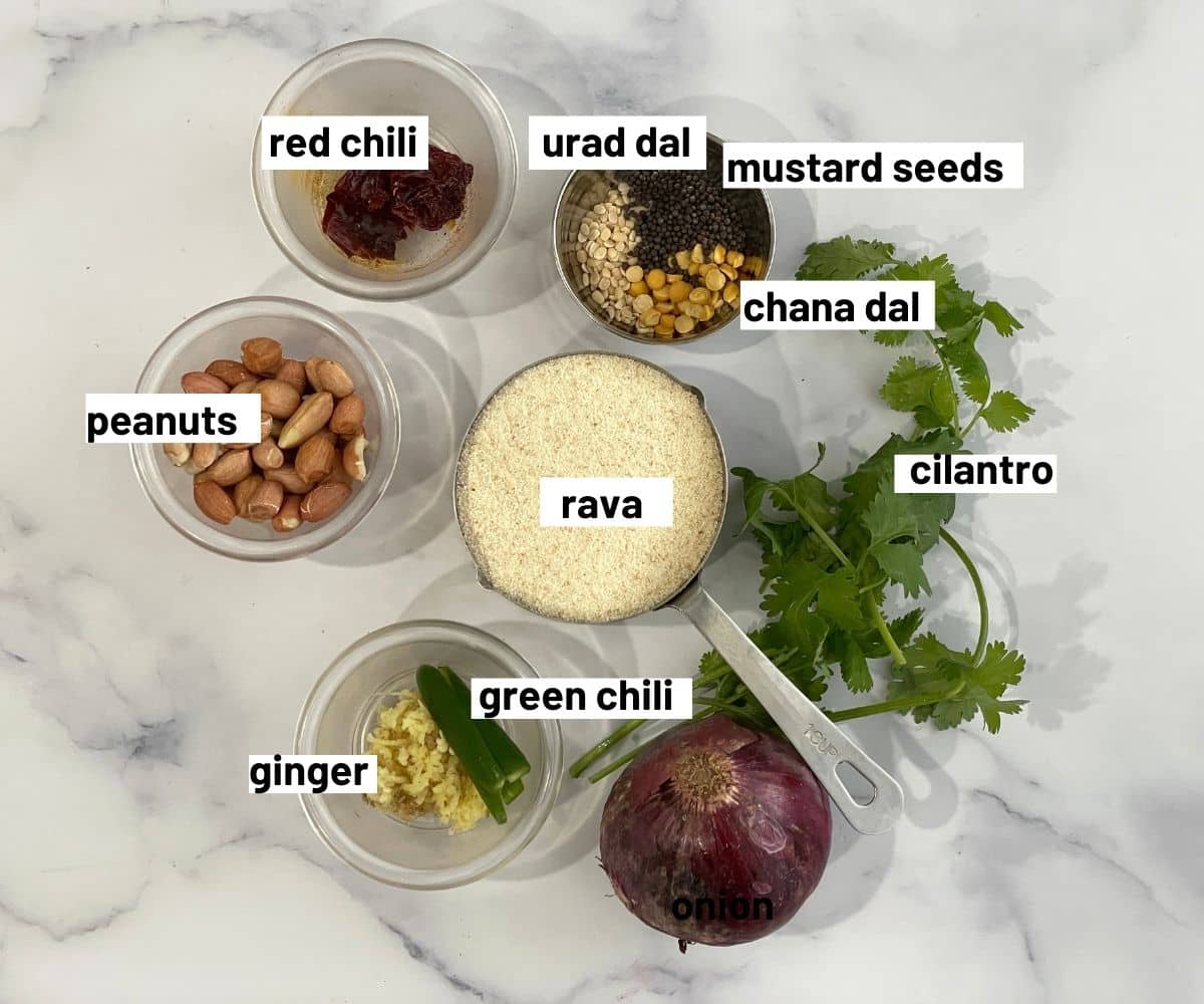 Rava Upma ingredients are on the table.