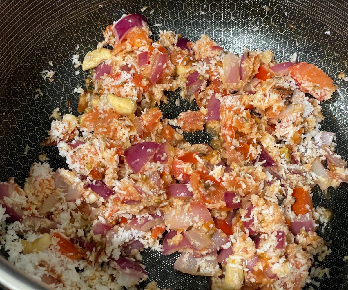 A pan is with chana masala mixture.