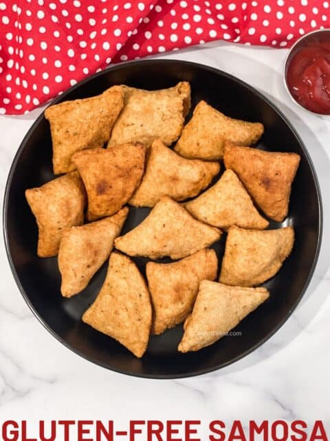 Gluten free vegan samosas are on the plate.