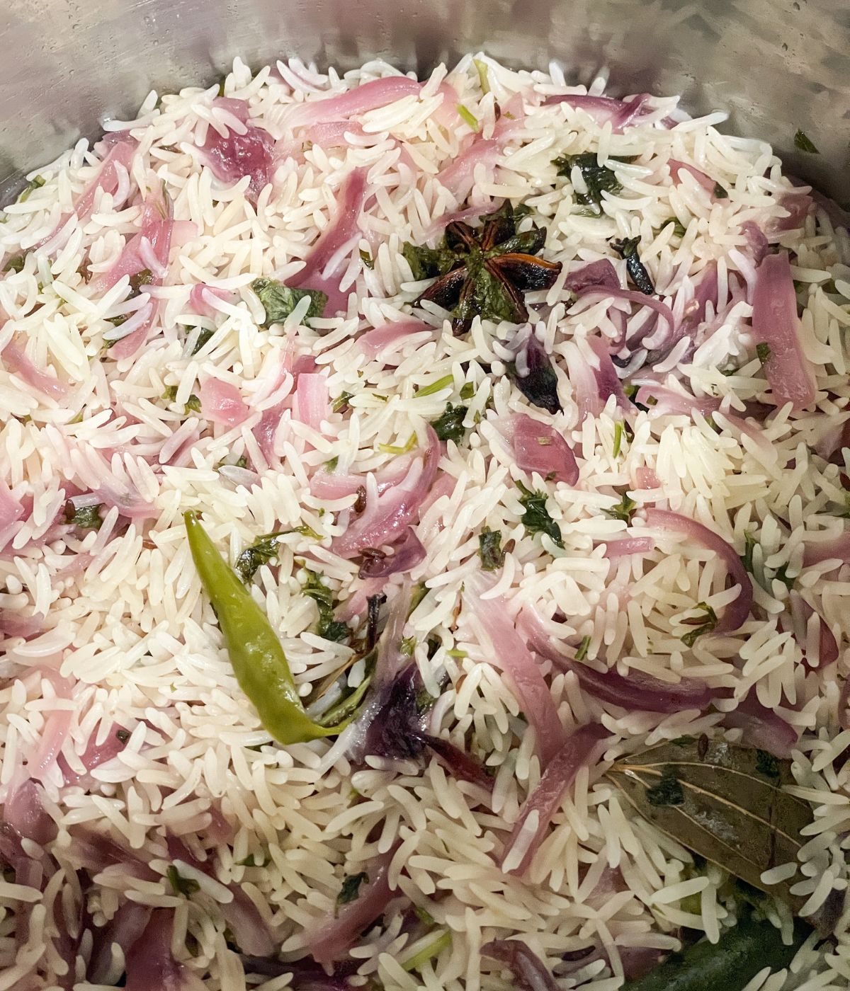 A pot of bagara chawal.