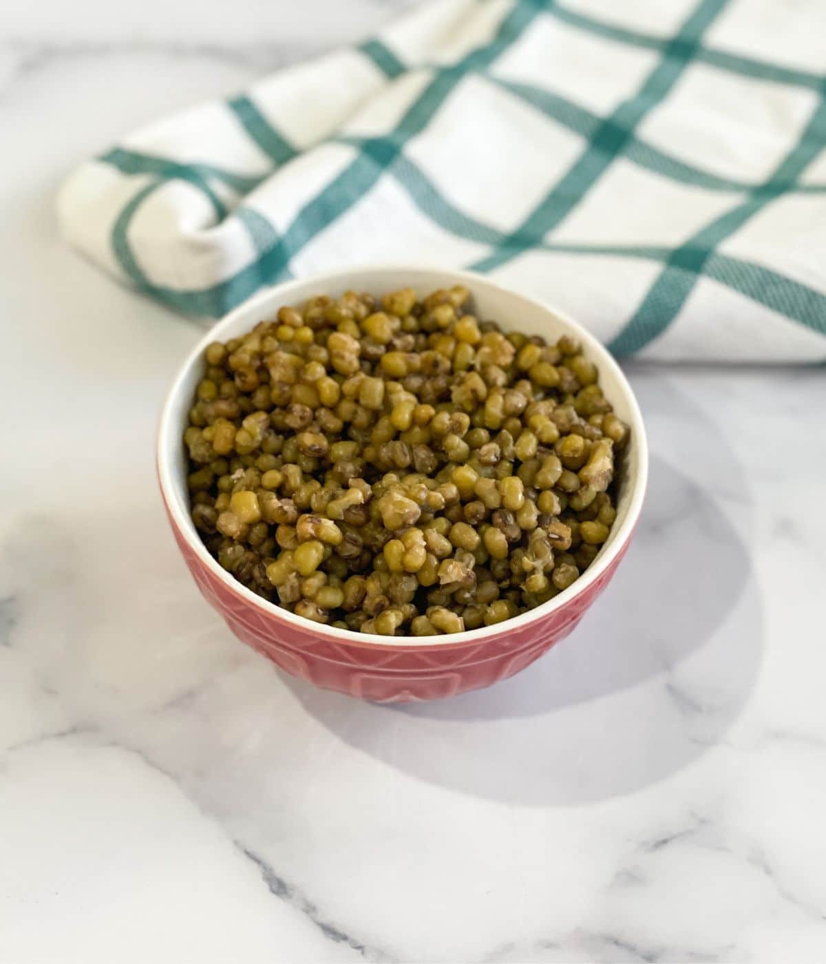 A bowl of mung bean is on the table.