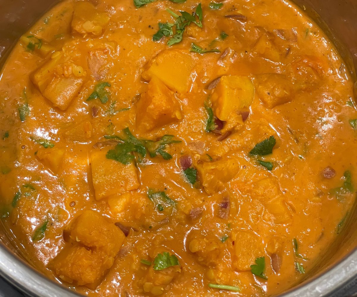 Instant pot butternut squash lentil curry is on the surface.