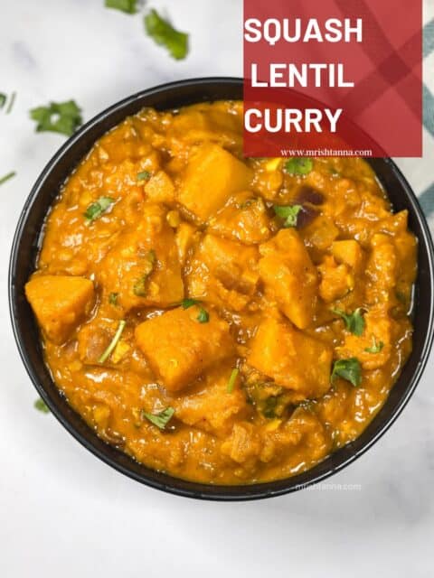 A bowl is full of vegan butternut squash curry.