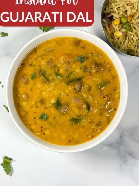 A bowl is full of Instant pot gujarati dal recipe.