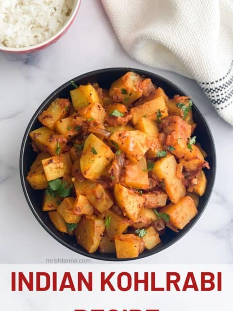 Indian Kohlrabi curry is in the bowl.