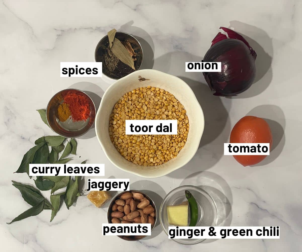 Gujarati dal ingredients  are on the table.