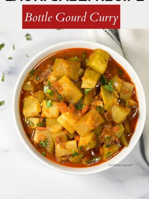 A bowl of bottle gourd curry is on the table.