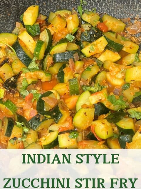 A pan is full of Zucchini sabzi.