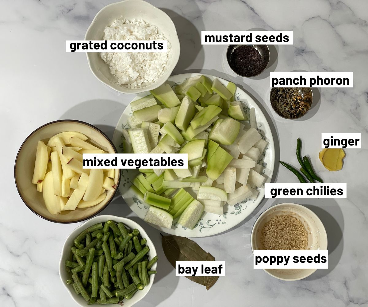 Bengali Shukto ingredients are on the table.