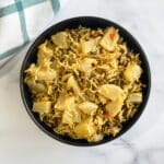 A bowl of radish pulao is on the table.